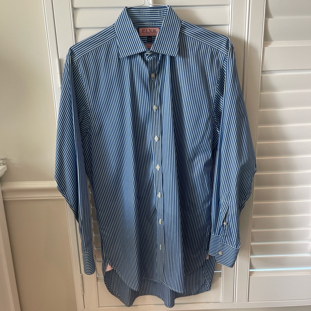 Thomas Pink Blue Striped Men's Dress Shirt